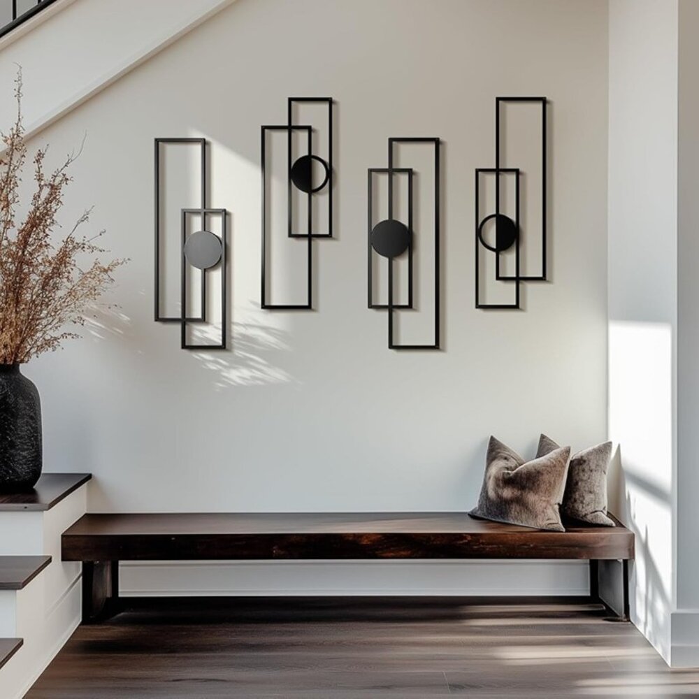 New 4 Pcs Black Metal Wall Art Modern 3D Geometric Sculptures for Home Decors